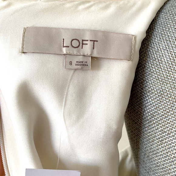 Loft Sleeveless Textured Tweed V Neck Cotton Shift Career Dress White Size 8 - Picture 10 of 16